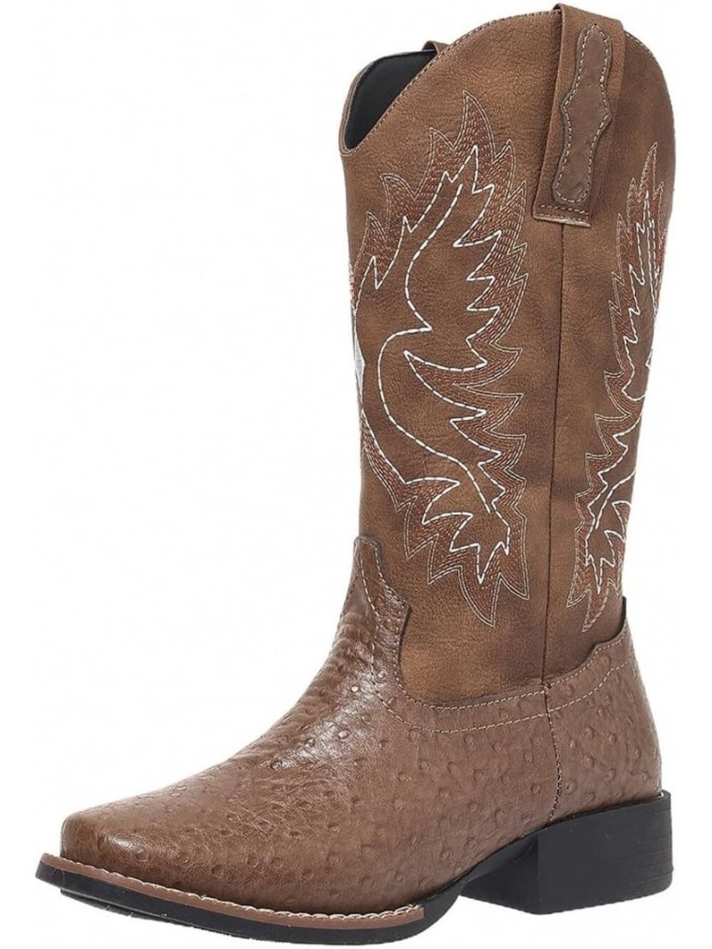 Women's Brown Cowgirl Boot Wide Calf Western Classic Embroidery Shoes Square Toe